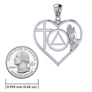 AA Recovery Symbol with Faith and Christogram in Heart Sterling Silver Pendant TPD6386