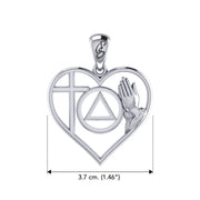 AA Recovery Symbol with Faith and Christogram in Heart Sterling Silver Pendant TPD6386