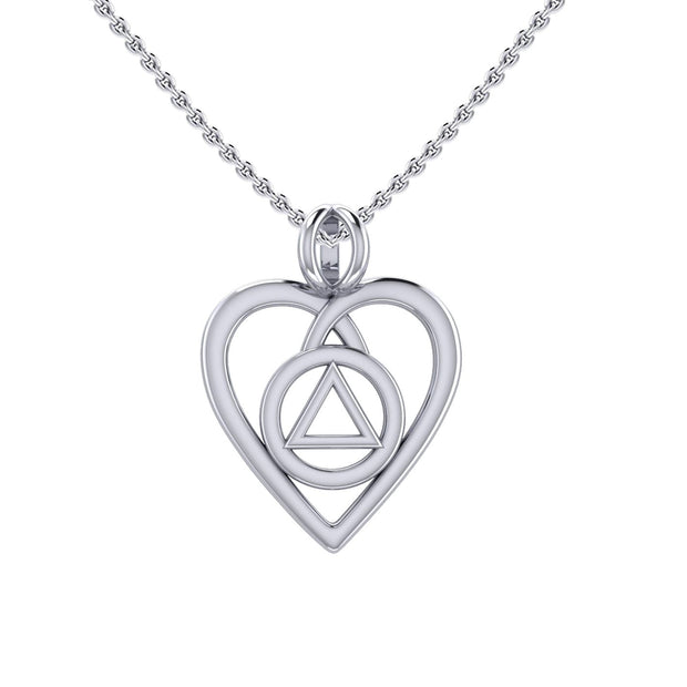 Heart with AA Recovery Symbol Sterling Silver Pendant TPD6387