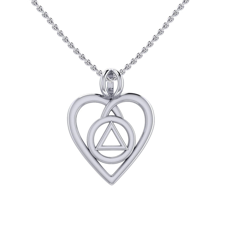 Heart with AA Recovery Symbol Sterling Silver Pendant TPD6387