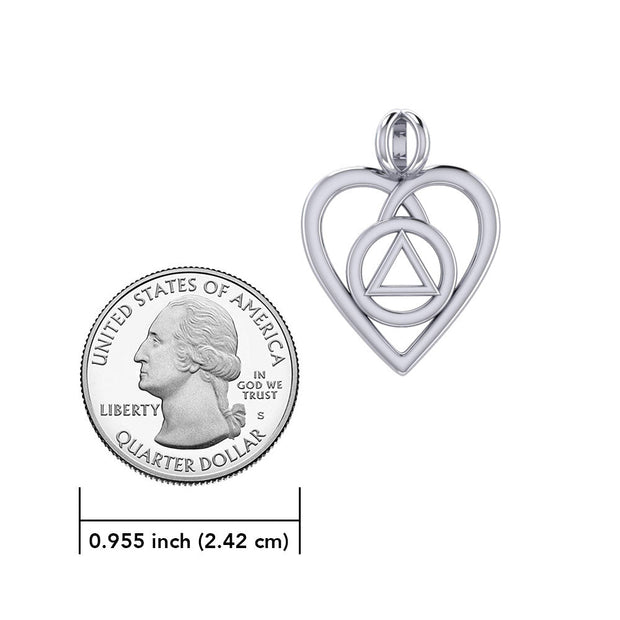 Heart with AA Recovery Symbol Sterling Silver Pendant TPD6387