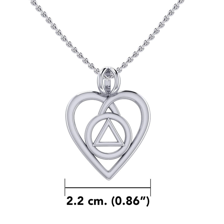 Heart with AA Recovery Symbol Sterling Silver Pendant TPD6387