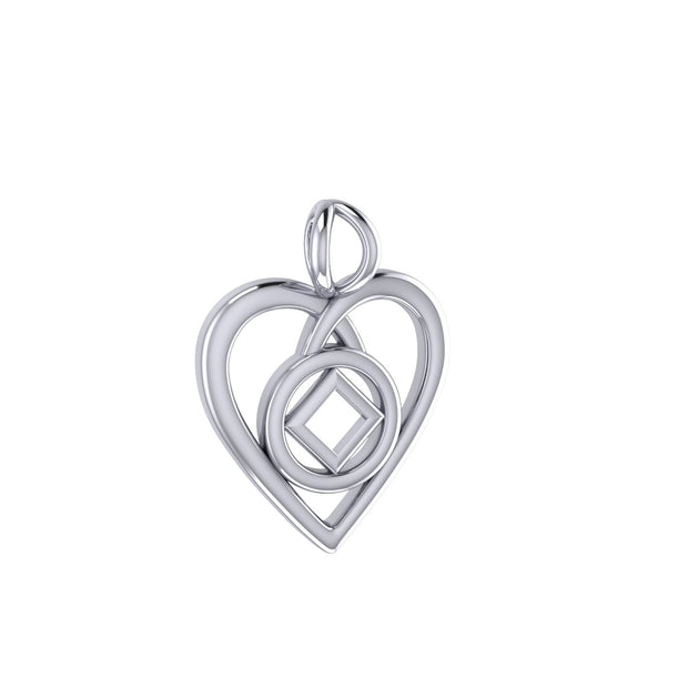 Heart with NA Recovery Symbol Sterling Silver Pendant TPD6388