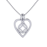 Heart with NA Recovery Symbol Sterling Silver Pendant TPD6388