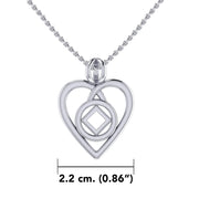 Heart with NA Recovery Symbol Sterling Silver Pendant TPD6388