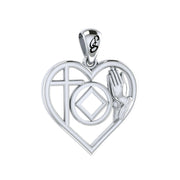 NA Recovery Symbol with Faith and Christogram in Heart Sterling Silver Pendant TPD6396