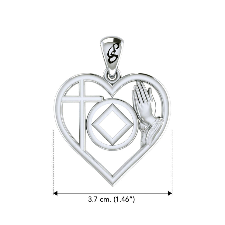 NA Recovery Symbol with Faith and Christogram in Heart Sterling Silver Pendant TPD6396