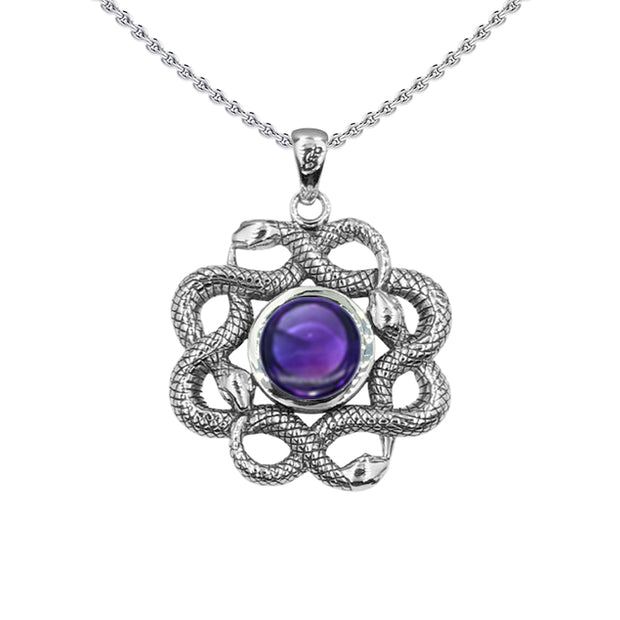 Ouroboros Snake with Celtic Knot Sterling Silver Pendant with Gem TPD6410