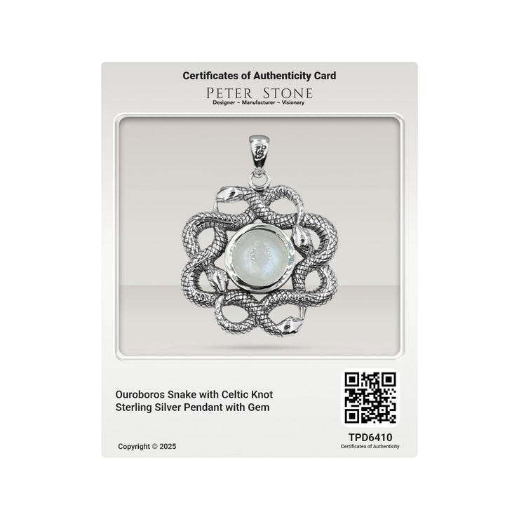 Ouroboros Snake with Celtic Knot Sterling Silver Pendant with Gem TPD6410