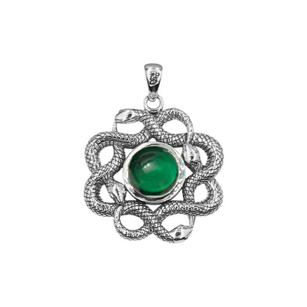 Ouroboros Snake with Celtic Knot Sterling Silver Pendant with Gem TPD6410