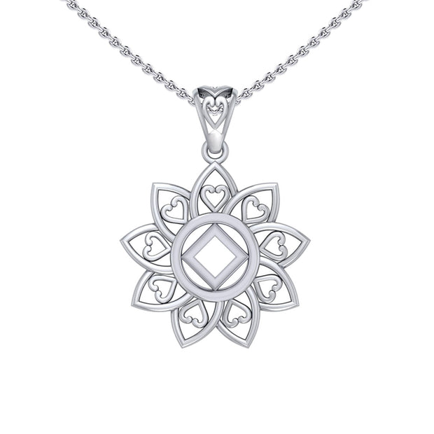 The Flower of Unity with NA Recovery Symbol Sterling Silver Pendant TPD6421