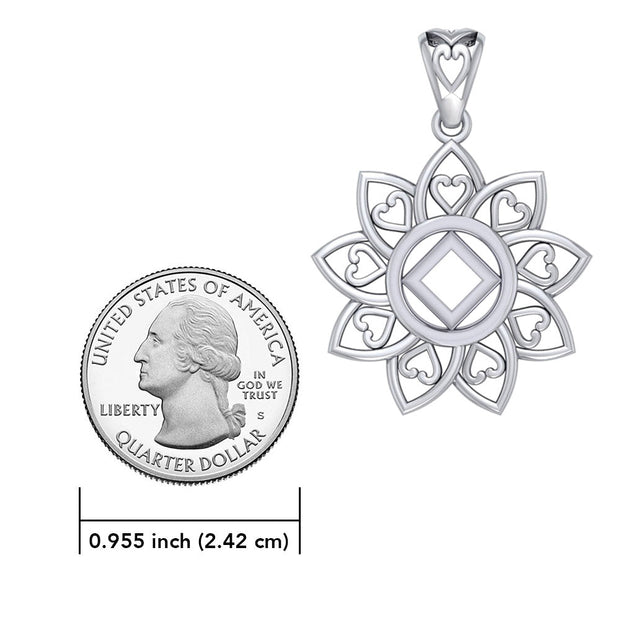 The Flower of Unity with NA Recovery Symbol Sterling Silver Pendant TPD6421