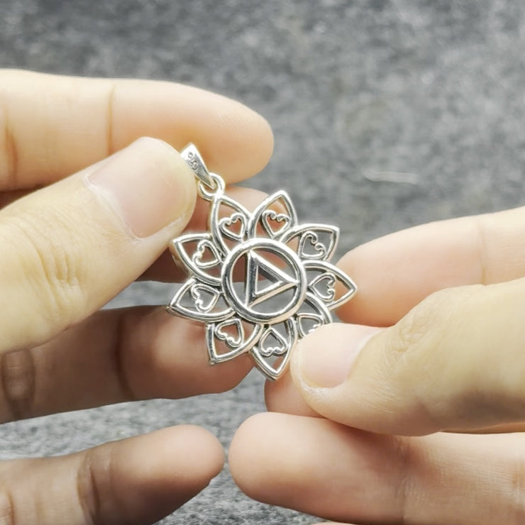 The Flower of Unity with AA Recovery Symbol Sterling Silver Pendant TPD6422