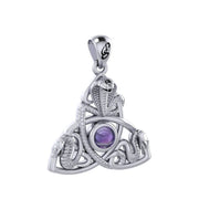 Triple Snake with Celtic Trinity Knot Sterling Silver Pendant with Gem TPD6426