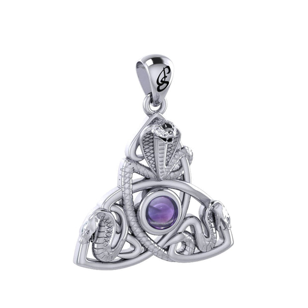 Triple Snake with Celtic Trinity Knot Sterling Silver Pendant with Gem TPD6426