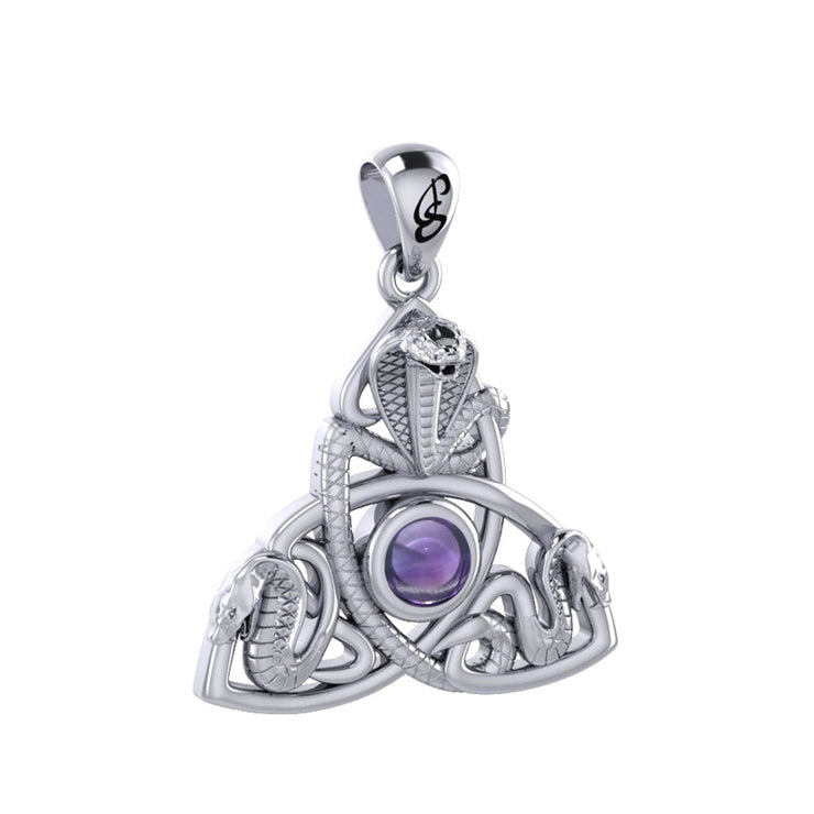 Triple Snake with Celtic Trinity Knot Sterling Silver Pendant with Gem TPD6426