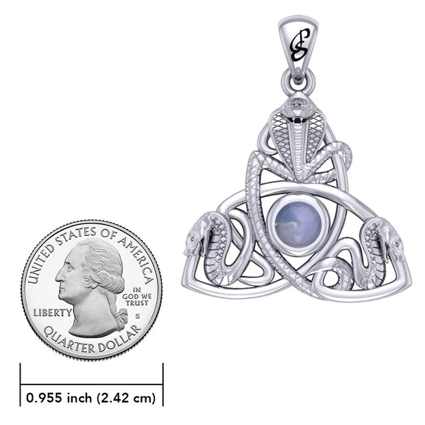 Triple Snake with Celtic Trinity Knot Sterling Silver Pendant with Gem TPD6426