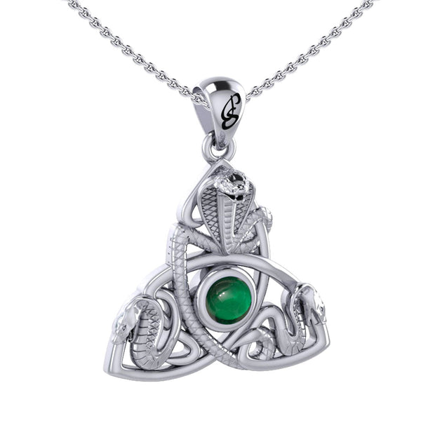 Triple Snake with Celtic Trinity Knot Sterling Silver Pendant with Gem TPD6426