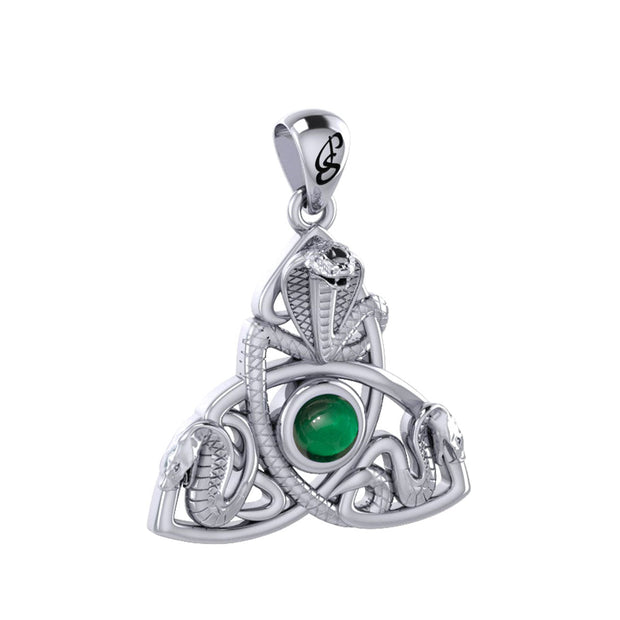 Triple Snake with Celtic Trinity Knot Sterling Silver Pendant with Gem TPD6426
