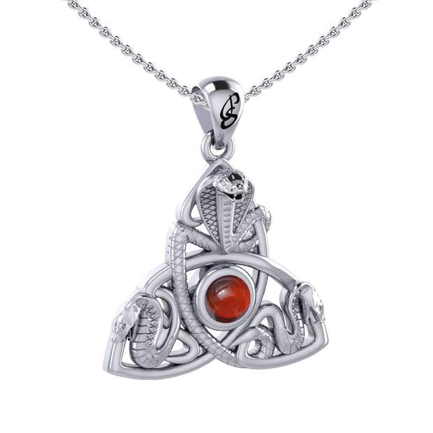 Triple Snake with Celtic Trinity Knot Sterling Silver Pendant with Gem TPD6426