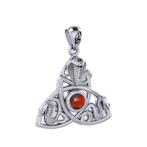 Triple Snake with Celtic Trinity Knot Sterling Silver Pendant with Gem TPD6426