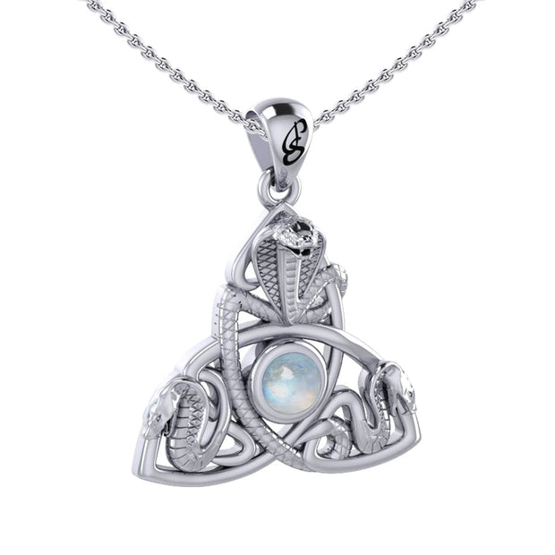 Triple Snake with Celtic Trinity Knot Sterling Silver Pendant with Gem TPD6426