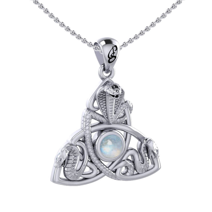 Triple Snake with Celtic Trinity Knot Sterling Silver Pendant with Gem TPD6426