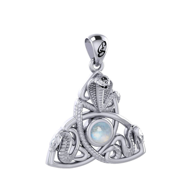Triple Snake with Celtic Trinity Knot Sterling Silver Pendant with Gem TPD6426
