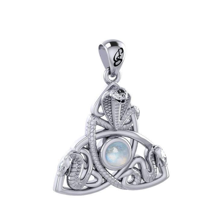 Triple Snake with Celtic Trinity Knot Sterling Silver Pendant with Gem TPD6426