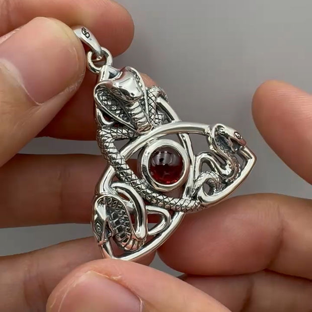 Triple Snake with Celtic Trinity Knot Sterling Silver Pendant with Gem TPD6426