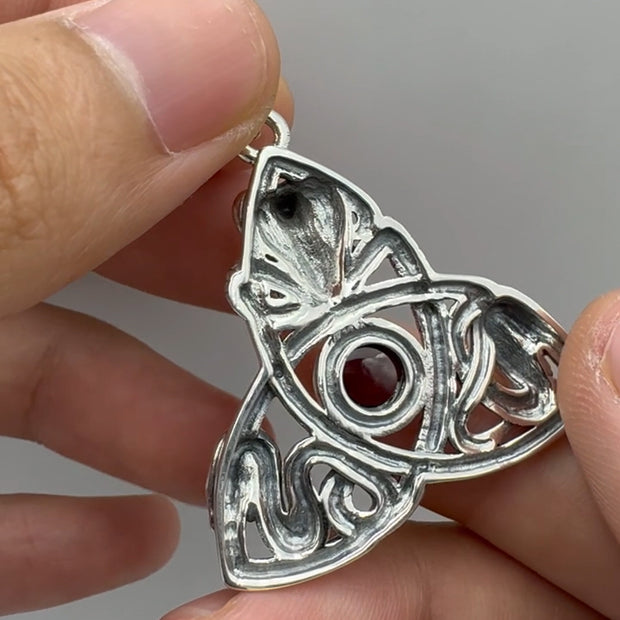 Triple Snake with Celtic Trinity Knot Sterling Silver Pendant with Gem TPD6426