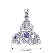 Triple Snake with Celtic Trinity Knot Sterling Silver Pendant with Gem TPD6426