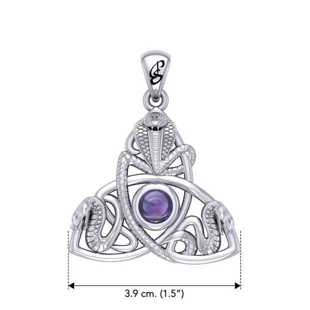 Triple Snake with Celtic Trinity Knot Sterling Silver Pendant with Gem TPD6426