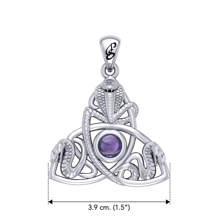 Triple Snake with Celtic Trinity Knot Sterling Silver Pendant with Gem TPD6426