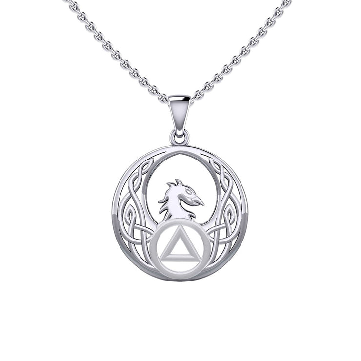 Celtic Phoenix with AA Recovery Symbol Sterling Silver Pendant TPD6431