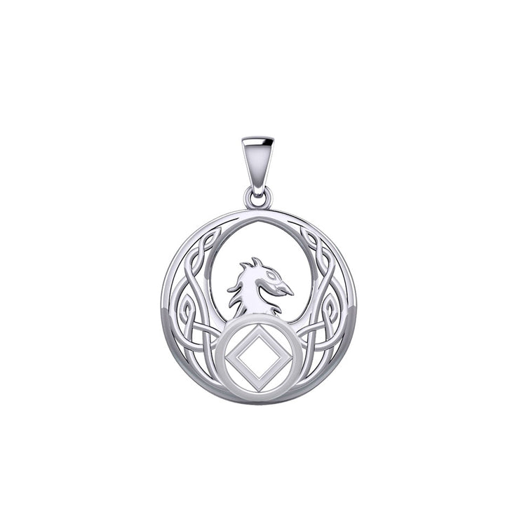 Celtic Phoenix with NA Recovery Symbol Sterling Silver Pendant TPD6432