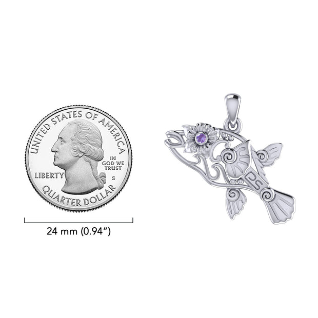 Puffer Fish Filigree Sterling Silver Pendant with Gemstone TPD6435