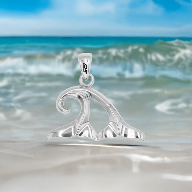 Double Whale Tails in Wave Sterling Silver Pendant TPD6440