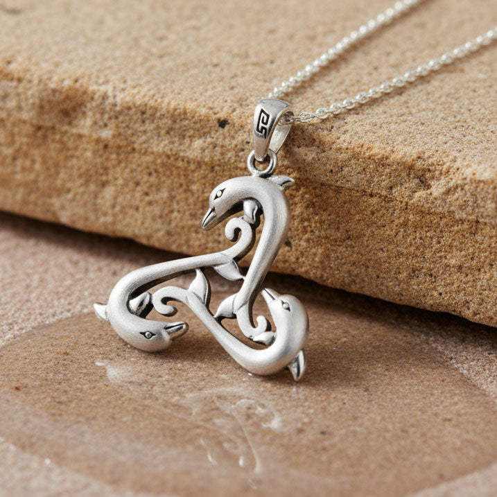 Triple Dolphin Triskele Sterling SIlver Pendant TPD6442