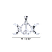 Harm None with Peace Symbols and Crescent Moon Sterling Silver Pendant TPD6457