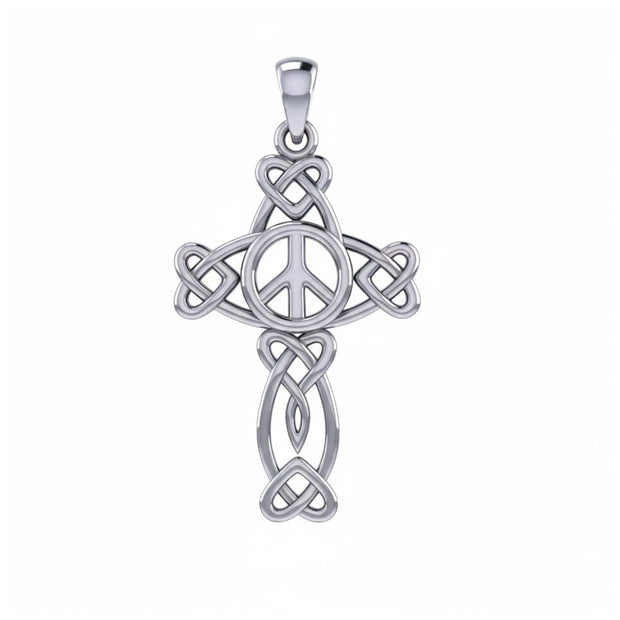 Celtic Heart in Cross Shape with Peace Symbol Silver Pendant TPD6478
