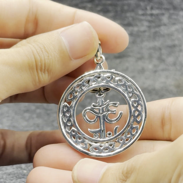The Trishul Om Swastik Symbols Silver Pendant with Celtic Border TPD7001