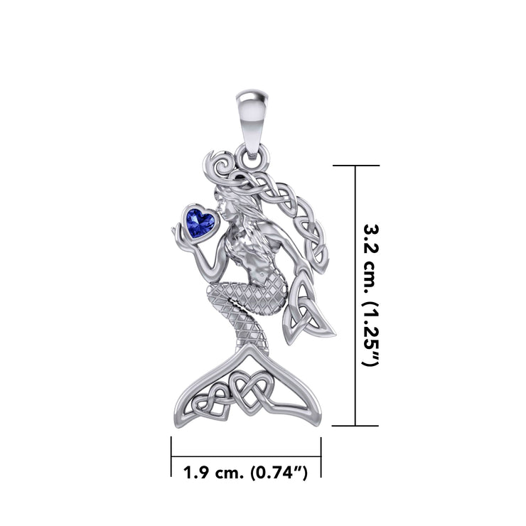 Celtic Mermaid with Heart Gemstone Silver Pendant TPD7006