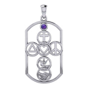 Cross with Love Peace Dove and handshake Silver Pendant with Gemstone TPD7023