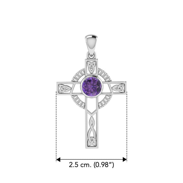 Celtic Knotwork Cross with Gem Silver Pendant TPD721 - Wholesale Jewelry