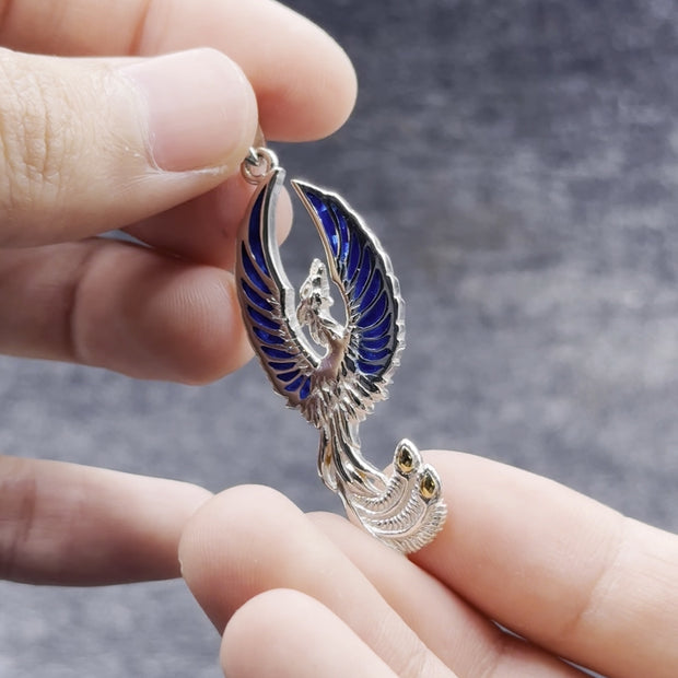 The Sacred Flame of the Mystical Flying Phoenix Silver with 14k Gold Accent Pendant TPV2838