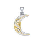 Spiral Crescent Moon Sterling Silver and 14K Gold Accent Pendant TPV3411