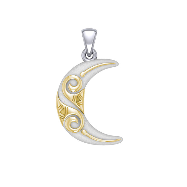 Spiral Crescent Moon  Silver and 14K Gold Accent Pendant TPV3411