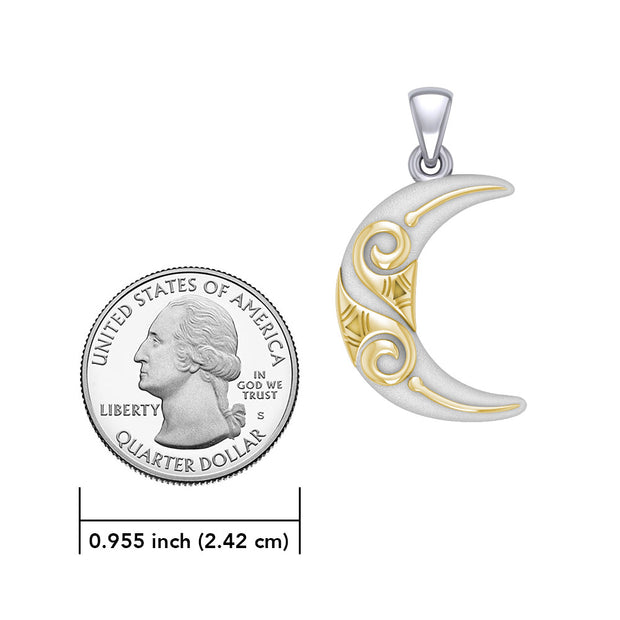 Spiral Crescent Moon  Silver and 14K Gold Accent Pendant TPV3411