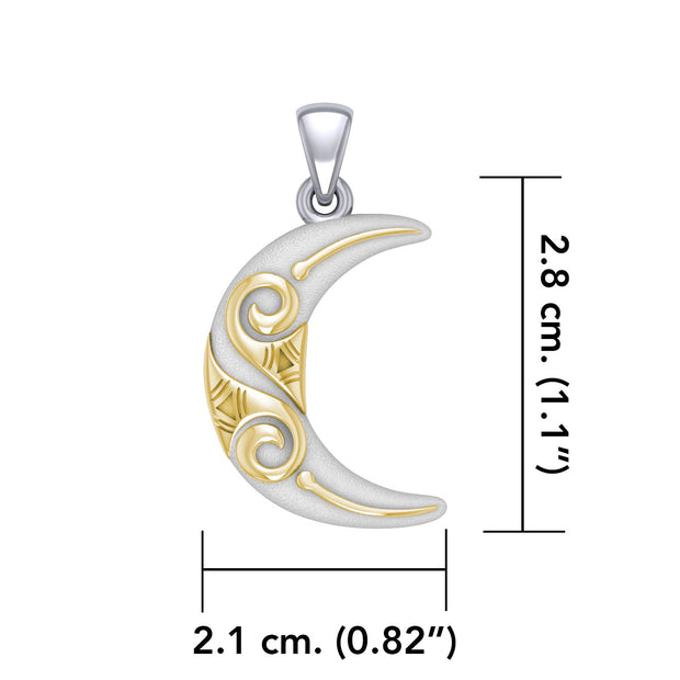 Spiral Crescent Moon  Silver and 14K Gold Accent Pendant TPV3411